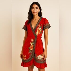 FARM Rio Red Floral Bohemian Kimono Dress – XS (PP)